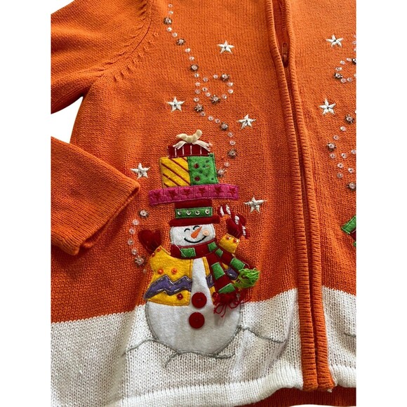 VTG Tiara international Snowman Christmas Collection Beaded Knit Sweater Zip XL - Picture 4 of 8